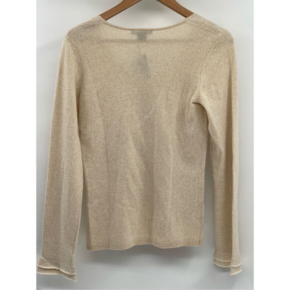 Ann Taylor Sweater Cashmere Women Small Off White Cream Gold Metallic V Neck New - Picture 2 of 13